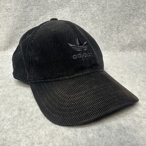 Adidas‎ Hat Cap Strap Back Corduroy Black Trefoil Embroidered Mens One Size Logo